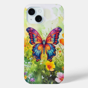 Coque Pour iPhone 15 Papillon Bleu Orange Ailes
