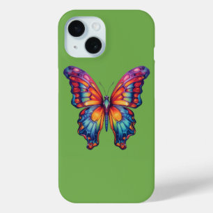 Coque Pour iPhone 15 Papillon Bleu Orange Ailes