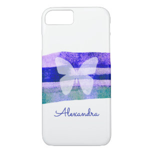 Coque iPhone 8/7 Papillon d'aquarelle Indigo personnalisé