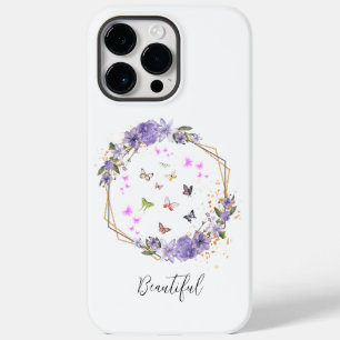 Coque Pour Pour iPhone 14 Pro Max Papillon d'aquarelle Purple Flore Motifs
