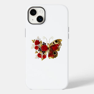 Coque Pour iPhone 14 Plus Papillon de fleurs rouges aux roses rouges