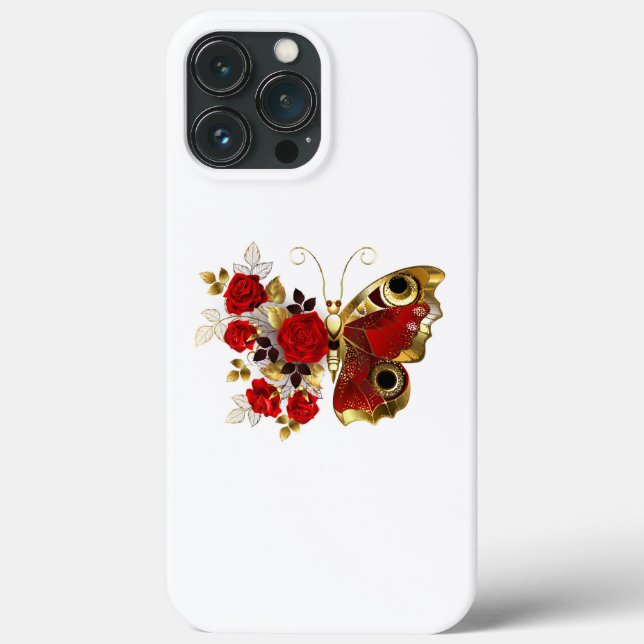 Coques Case-Mate iPhone Papillon de fleurs rouges aux roses rouges (Verso)