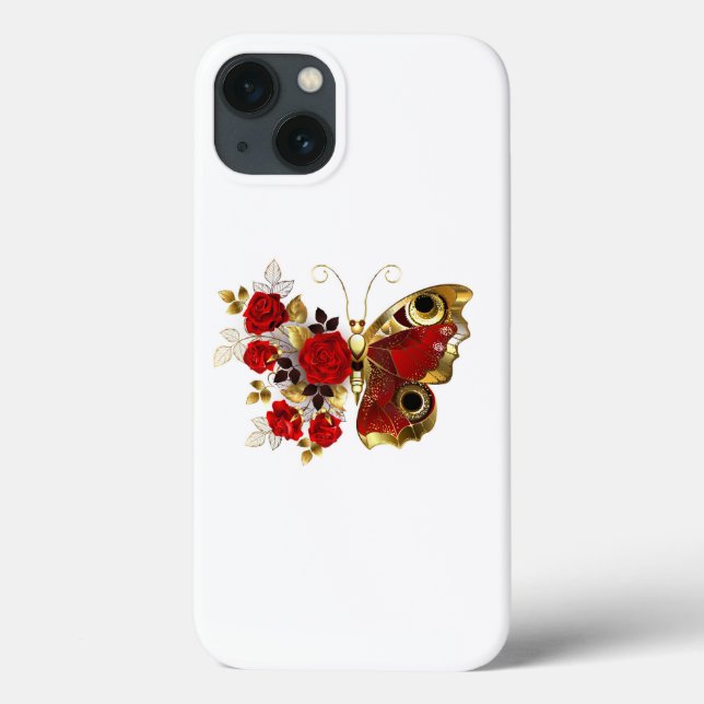 Coques Case-Mate iPhone Papillon de fleurs rouges aux roses rouges (Verso)