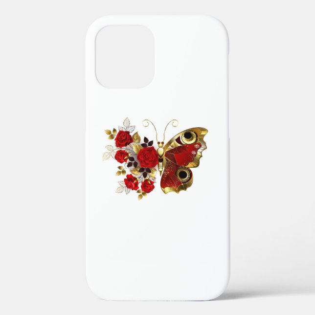 Coques Case-Mate iPhone Papillon de fleurs rouges aux roses rouges (Verso)