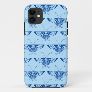 Coques Pour iPhone Papillon Deco stylisé - bleu cobalt et bleu pâle