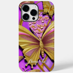Coque Pour Pour iPhone 14 Pro Max Papillon en or rose chaud nom personnalisé