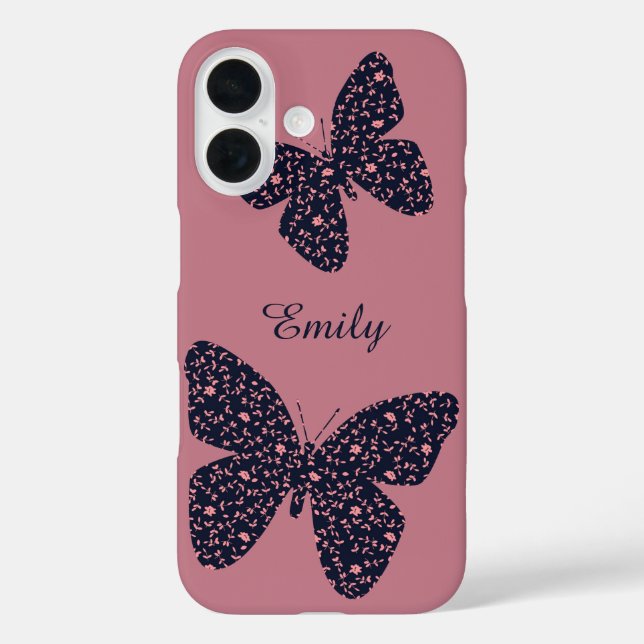 Coques Case-Mate iPhone Papillon floral rose et violet Personnalisé (Verso)