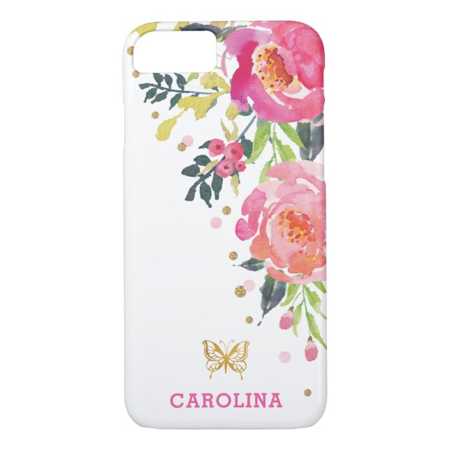 Coques Case-Mate iPhone Papillon Girly d'or/aquarelle chic florale (Dos)