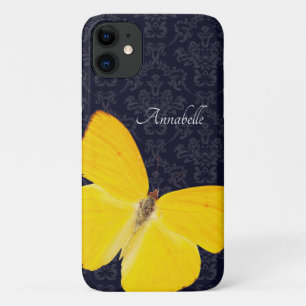 Case-Mate iPhone Case Papillon jaune élégant Damassé noir Ajouter un nom