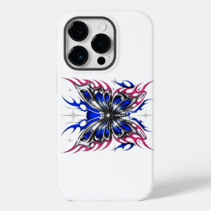 Coque Pour iPhone 14 Pro Papillon métallique bleu rose flammes ailes – Goth