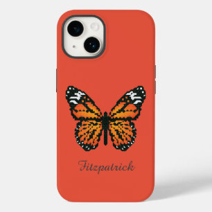 Coque Pour iPhone 14 Papillon monarque en polygone / Nom personnalisé C