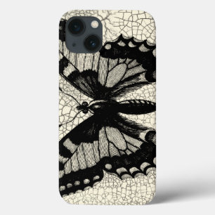 Coques Pour iPhone Papillon noir et blanc sur l'arrière - plan criqué
