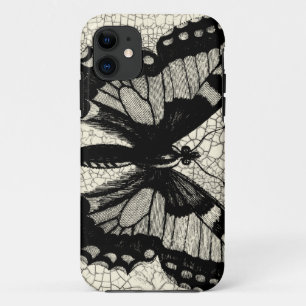 Coque iPhone 11 Papillon noir et blanc sur l'arrière - plan criqué