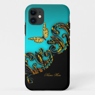 Coque Case-Mate Pour iPhone Papillon noir Exotic Turquoise Gold