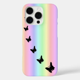 Coques iPhone 16 Pro Papillon noir sur Pastell Rainbow