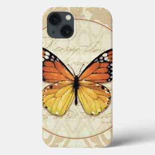 iPhone 13 Coque Papillon orange vintage