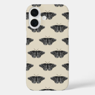 Coque Pour iPhone 16 Papillon pailleté noir sur fond crème