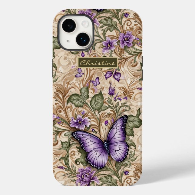 Coques Case-Mate iPhone Papillon pourpre Taupe et Herbe de sage (Verso)
