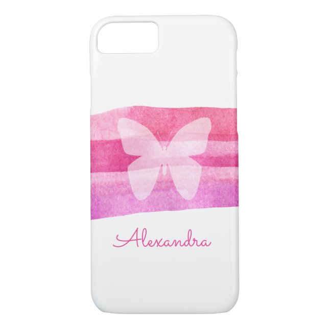 Coques Case-Mate iPhone Papillon rose aquarelle personnalisé (Dos)