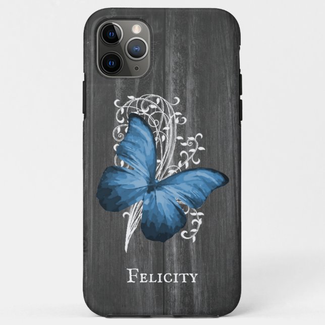 Coques Case-Mate iPhone Papillon rustique bleu personnalisé (Dos)