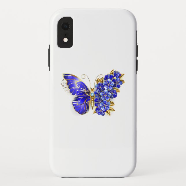Coques Case-Mate iPhone Papillon saphir à fleurs (Dos)