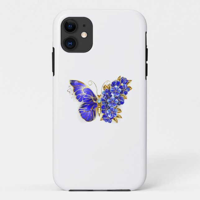 Coques Case-Mate iPhone Papillon saphir à fleurs (Dos)