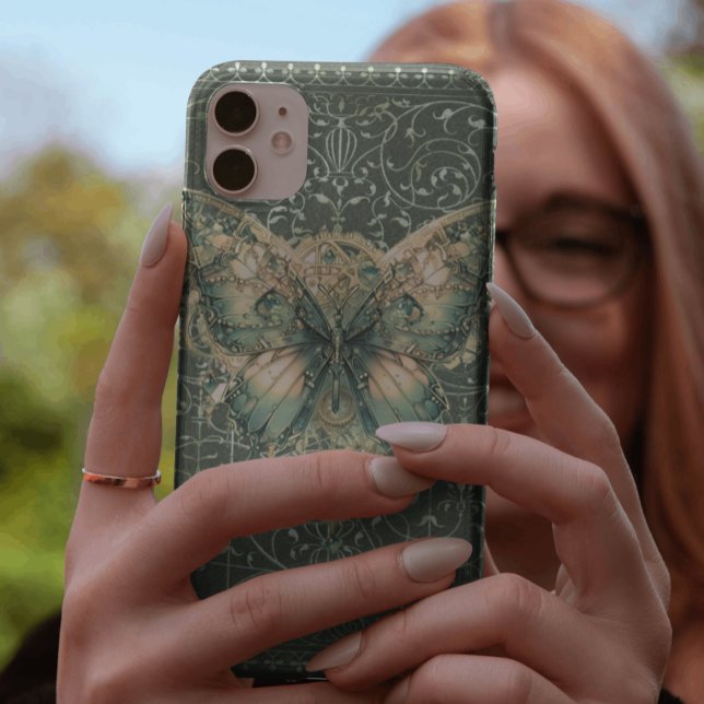 Coques Case-Mate iPhone Papillon vapeur vert fantaisie (Créateur téléchargé)