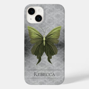 Coque Pour iPhone 14 Papillon vert à bijoux Damas