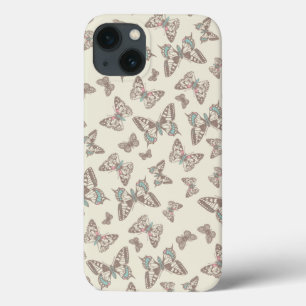 iPhone 13 Coque Papillons à motifs crème brun