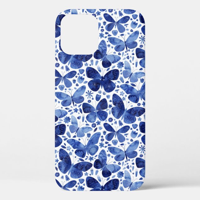 Coques Case-Mate iPhone Papillons Aquarelle Bleu (Verso)