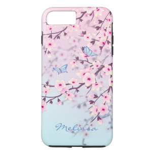 Coque iPhone 7 Plus Papillons aux fleurs de cerisier Pastel