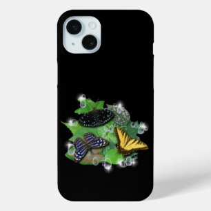 Coque iPhone 15 Mini Papillons avec Raindrops Feuille étoiles