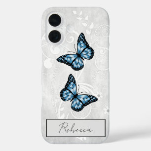 Coque Pour iPhone 16 Papillons Bleus brillants