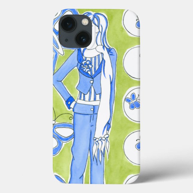Coques Case-Mate iPhone Papillons Bleus Entourant Fille Glamour (Verso)