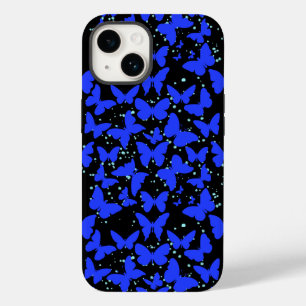Coque Pour iPhone 14 Papillons bleus Motif C01.b Black BG