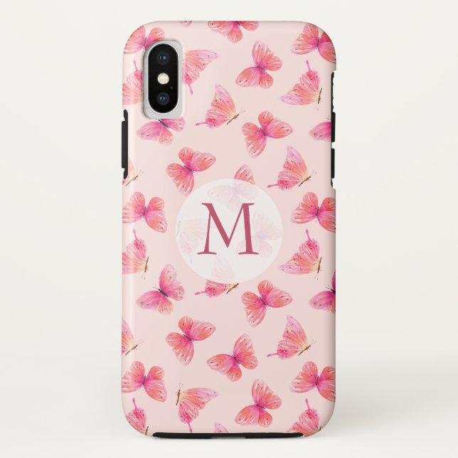 Coques Case-Mate iPhone Papillons d'aquarelle Monogram Blush (Dos)