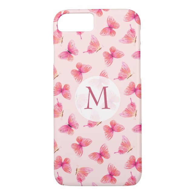 Coques Case-Mate iPhone Papillons d'aquarelle Monogram Blush (Dos)