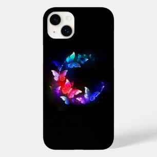 Coque Pour iPhone 14 Plus Papillons de nuit Neon brillants sur arrière - pla
