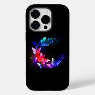 Coque Pour iPhone 14 Pro Papillons de nuit Neon brillants sur arrière - pla