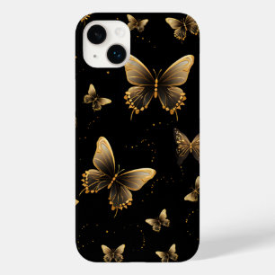 Coque Pour iPhone 14 Plus Papillons d'or noir