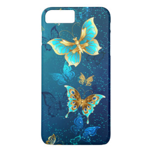 Case-Mate iPhone Case Papillons d'or sur un Arrière - plan bleu