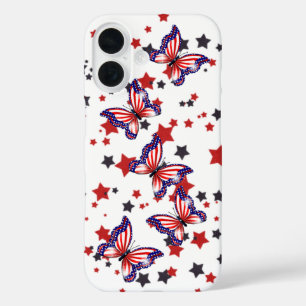 Coque Pour iPhone 16 Papillons du drapeau patriotique