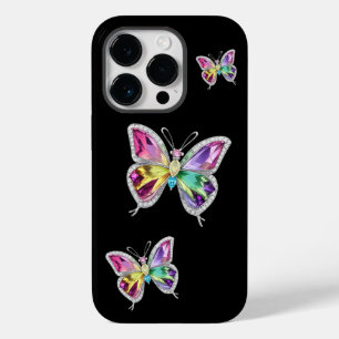 Coque Pour iPhone 14 Pro Papillons en cristal arc-en-ciel