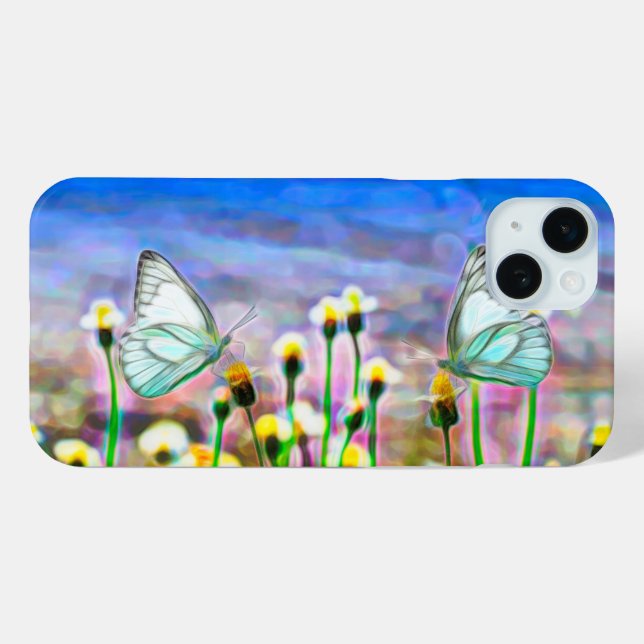 Coques Case-Mate iPhone Papillons Fleurs de printemps jaune Ciel bleu (Verso (horizontal))