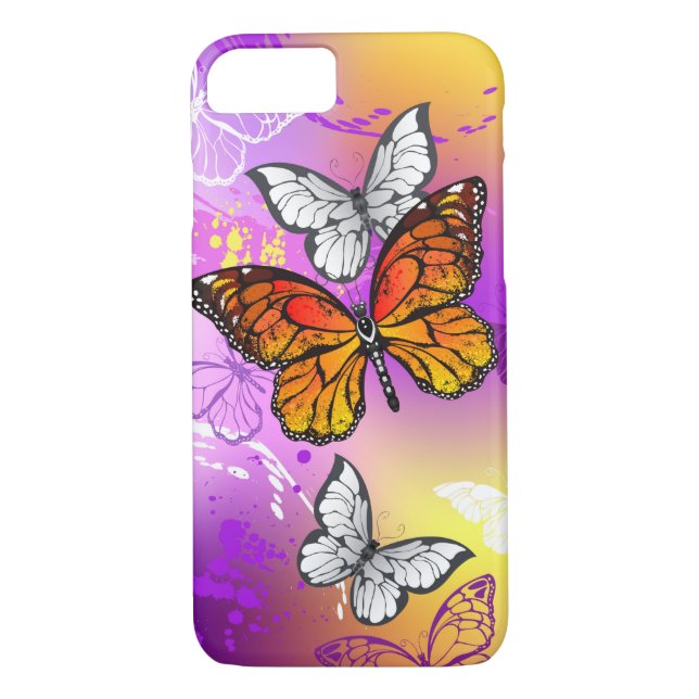 Coques Case-Mate iPhone Papillons Monarque sur Arrière - plan pourpre (Dos)
