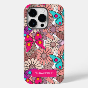 Coque Pour iPhone 14 Pro Papillons muraux et fleurs colorés