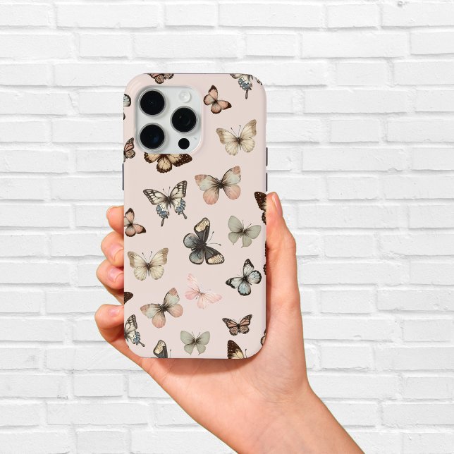 Coques Case-Mate iPhone Papillons Neutres Mignons, Tons Muets Rose Pâle (Créateur téléchargé)