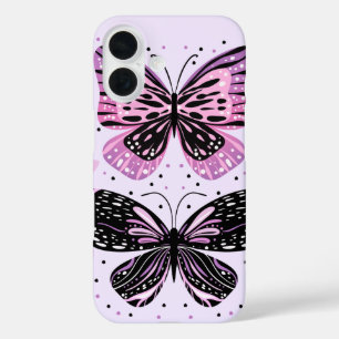 Coque Pour iPhone 16 Papillons noirs, roses, violets
