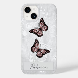 Coque Pour iPhone 14 Papillons rose brillant