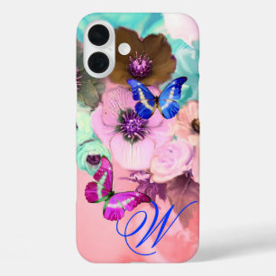COQUES iPhone 16 PLUS PAPILLONS, ROSES TEAL ROSE ET FLEURS D'ANÉMONE